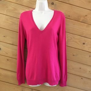 Moda International by Victoria's Secret Hot Pink V-neck Long Sleeve Sweater Top